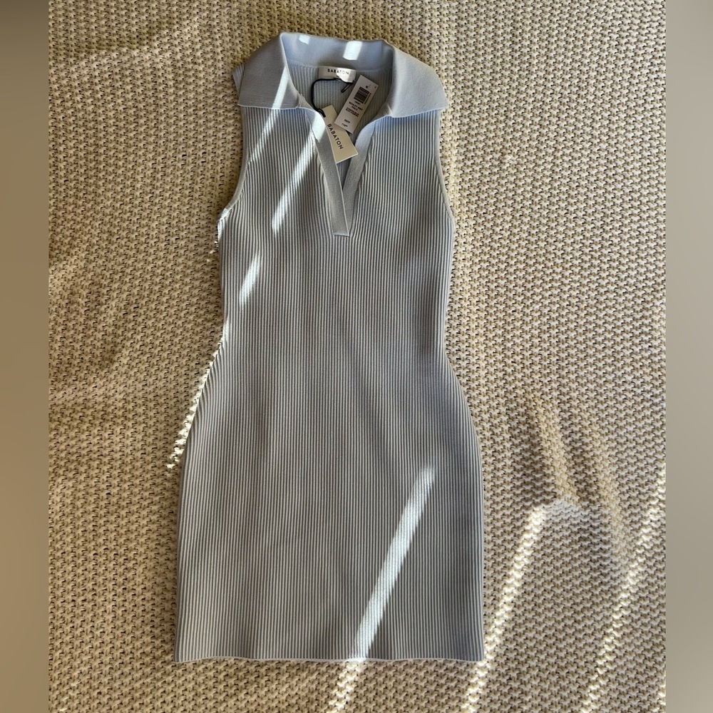 Aritzia Babaton SCULPT KNIT POLO DRESS ICEBERG BLUE